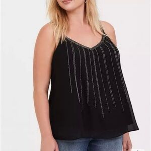 Chic Black Camisole with beaded Trim and Adjustable Straps